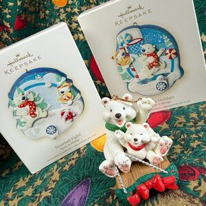Lot Of 3 Hallmark Keepsake Christmas Ornament Polar Bears Spin-A-Majigs Sledding